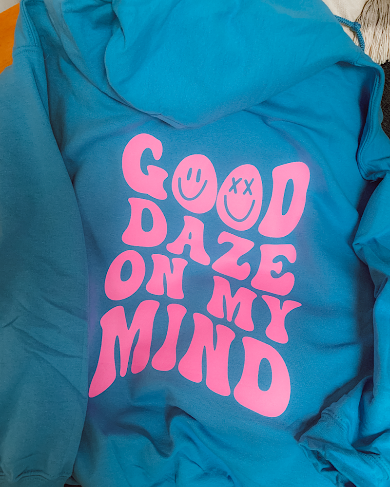 The Electric Hot Pink & Blue Happy Thoughts Hoodie